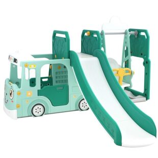 Happy Play Tayo Bus Slide Swing 3in1 – Green